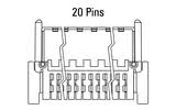 Dimensões do conector Zero8 angulado de 20 pinos