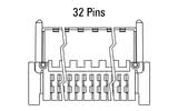 Dimensões do conector Zero8 angulado de 32 pinos