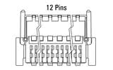 Dimensões do conector Zero8 angulado de 12 pinos