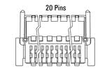 Dimensões do conector Zero8 angulado de 20 pinos