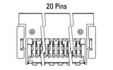 Dimensões do conector Zero8 angular de 20 pinos