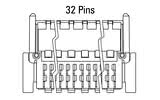 Dimensões do conector Zero8 angulado de 32 pinos